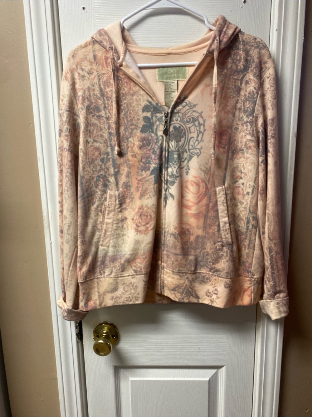 GreenTea Peach Floral Zip Hoodie Jacket